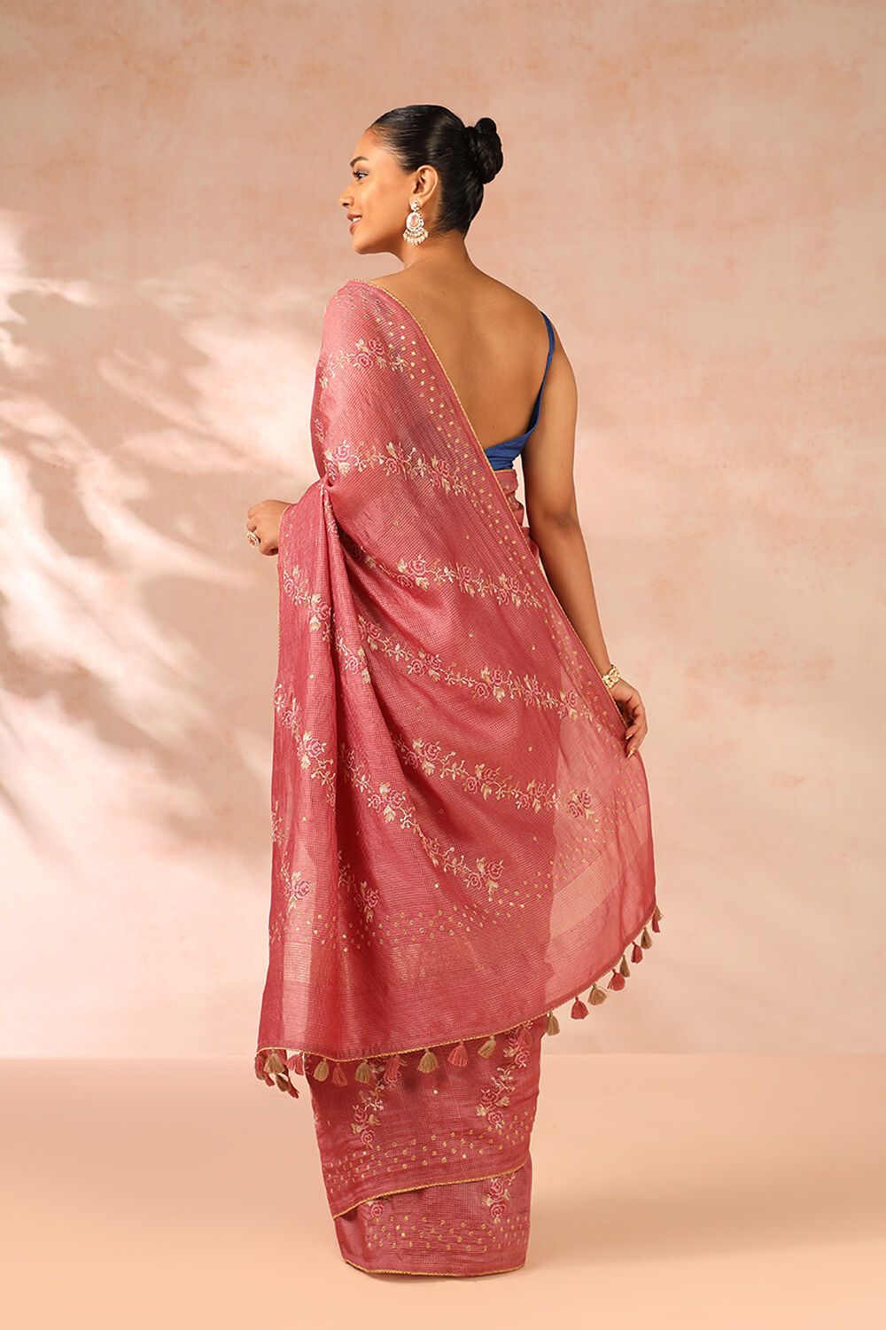 Pink Pure Tussar Silk Embroidery Saree image number null