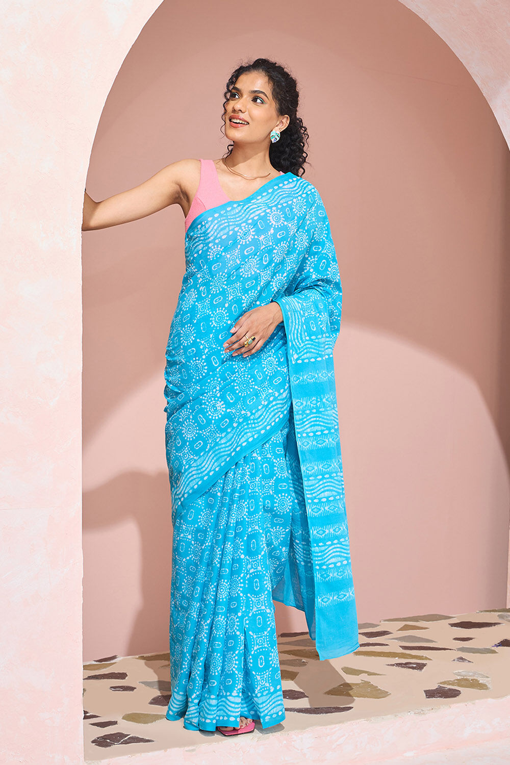 Light Blue Ujjain Pure Cotton Batik Saree image number null