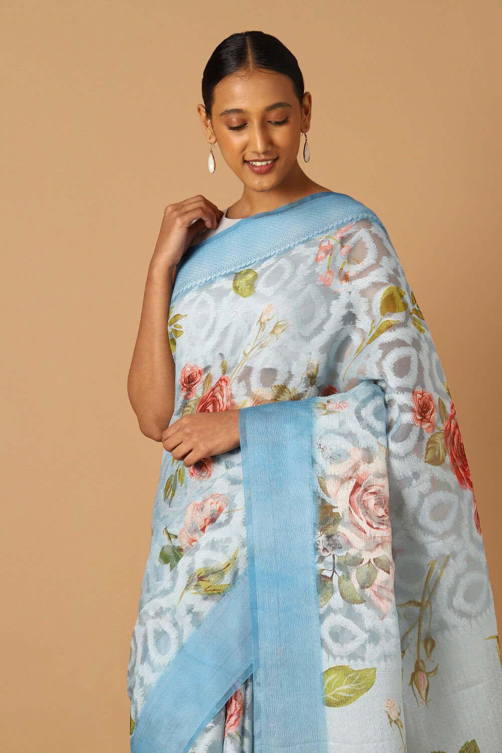 Blue Pure Organza Digital Printed Saree image number null
