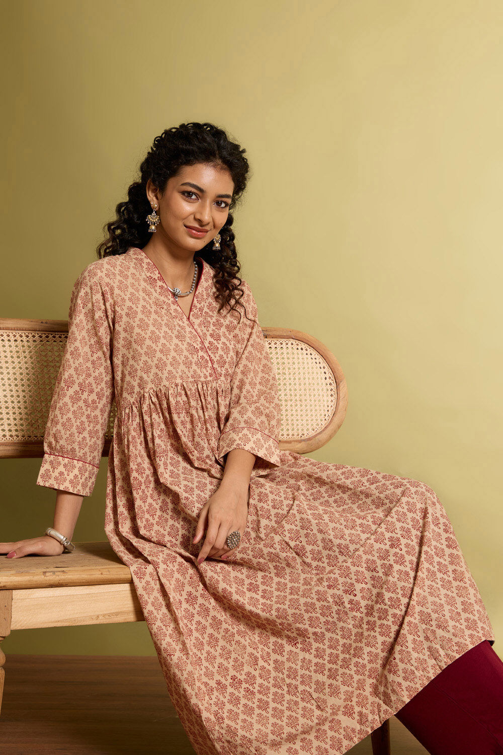 Beige Bagru Block Printed Pure Cotton Kurta image number null