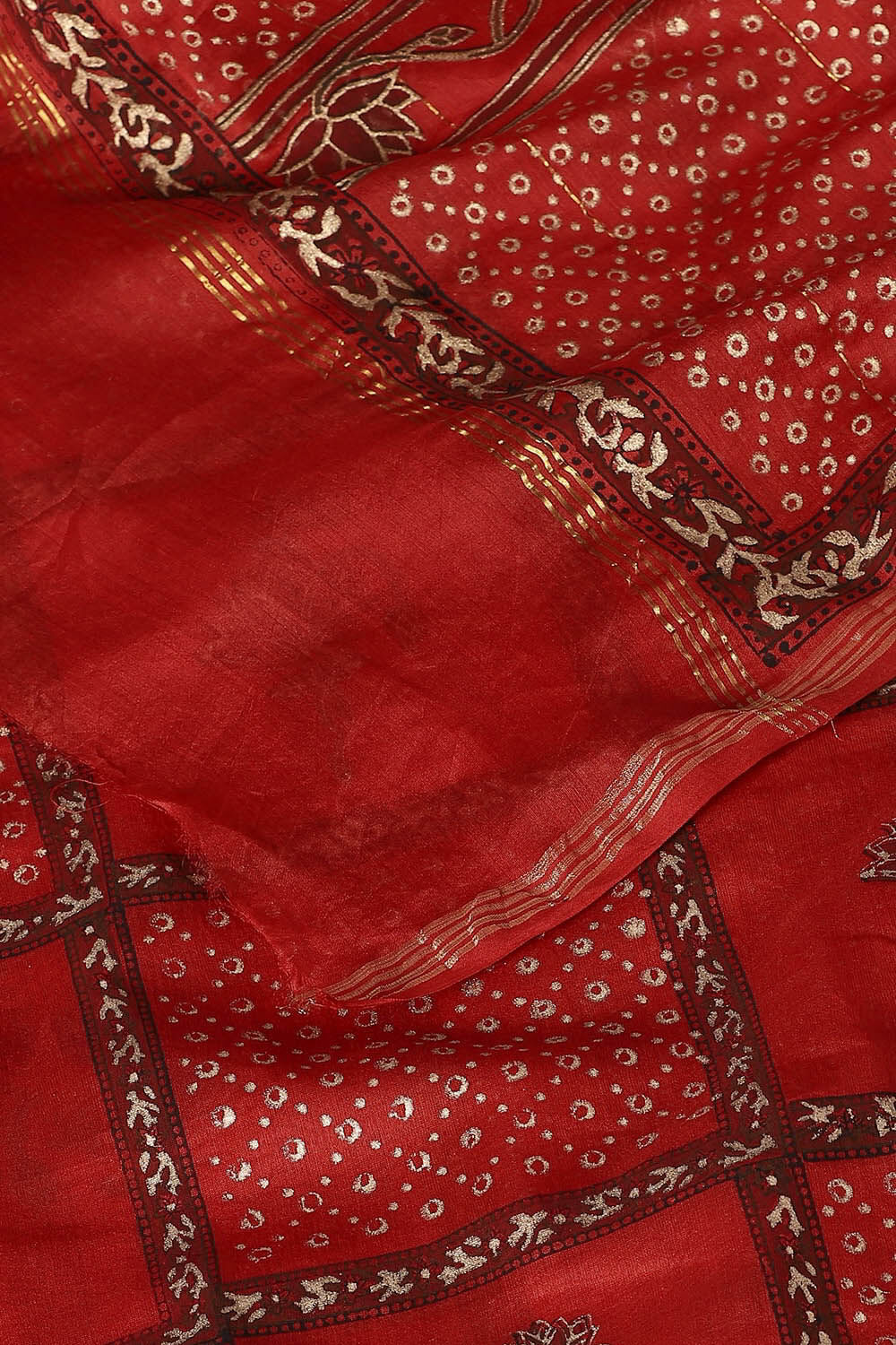 Red Pure Silk Cotton Sanganeri Printed Saree image number null