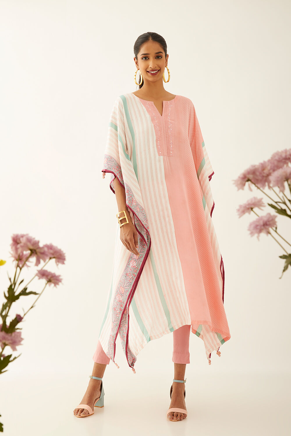 Light Pink Viscose Block Printed Sanganeri Kurta image number null