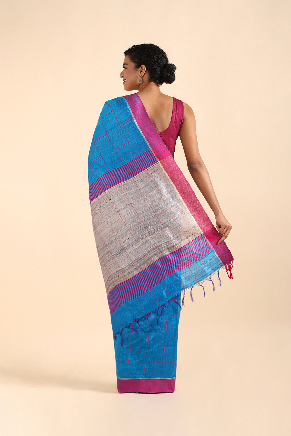 Light Blue Pure Tussar Silk Bhagalpuri Saree image number null