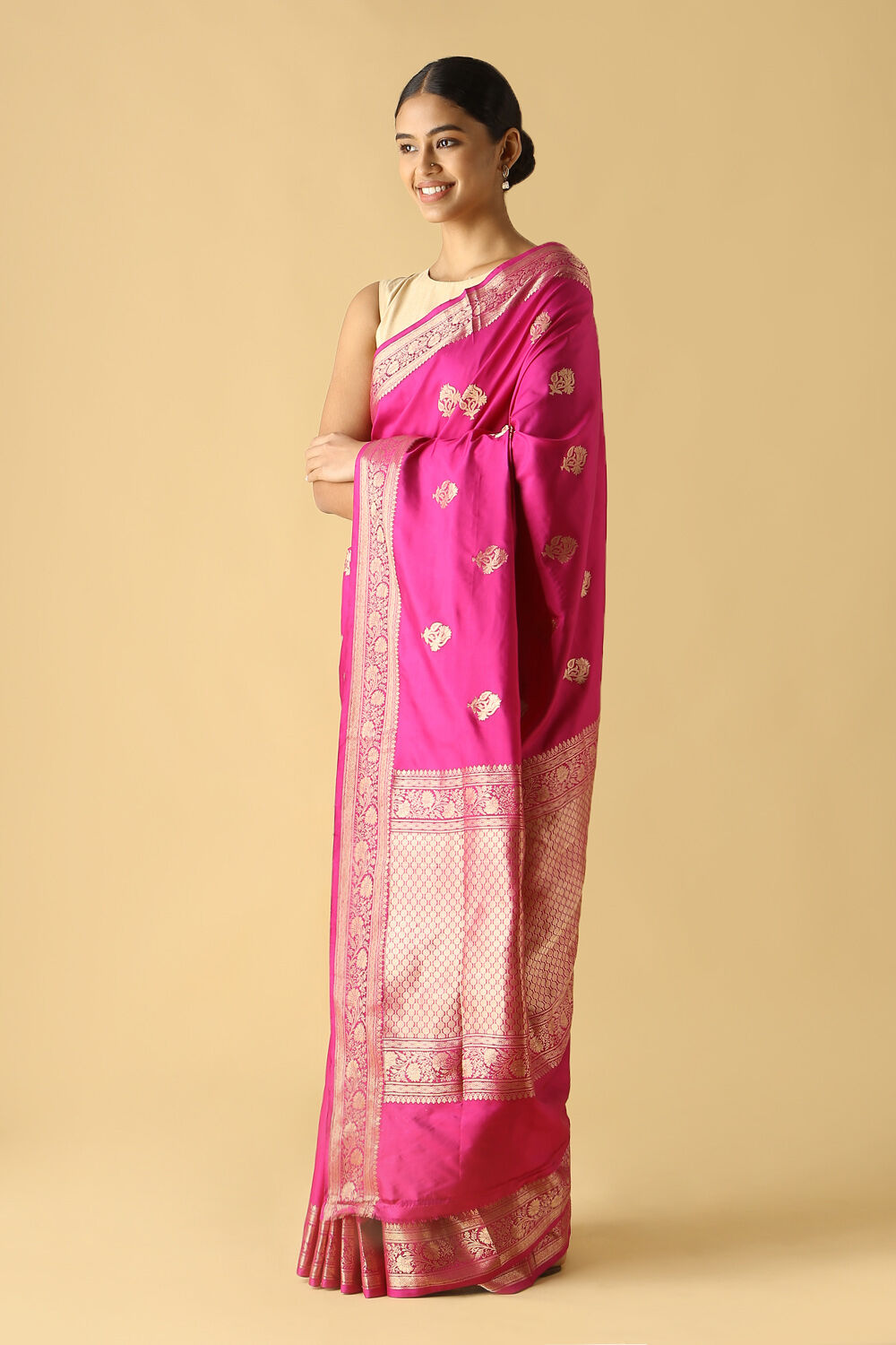 Dark Pink Pure Silk Banarasi Saree image number null
