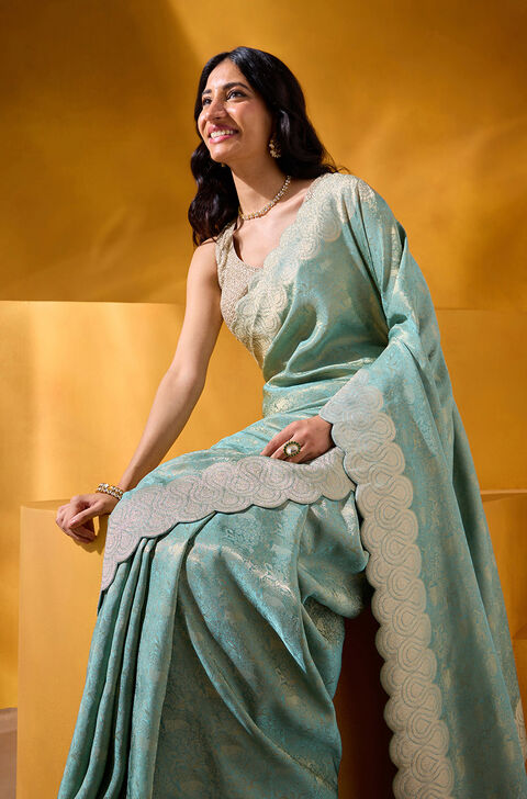 Green Woven Viscose Tissue Saree