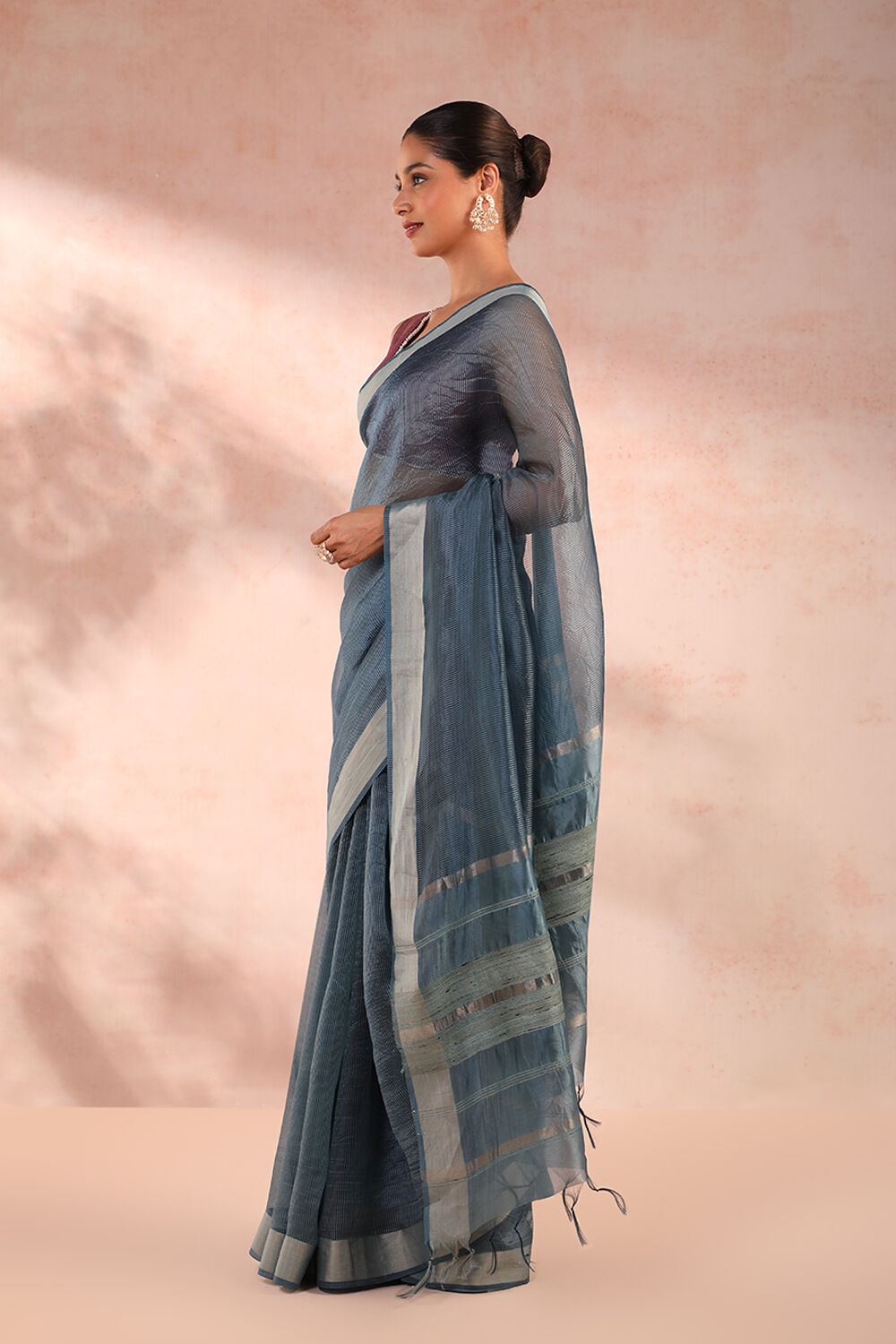 Blue Bhagalpur Woven Silk Tencel Saree image number null