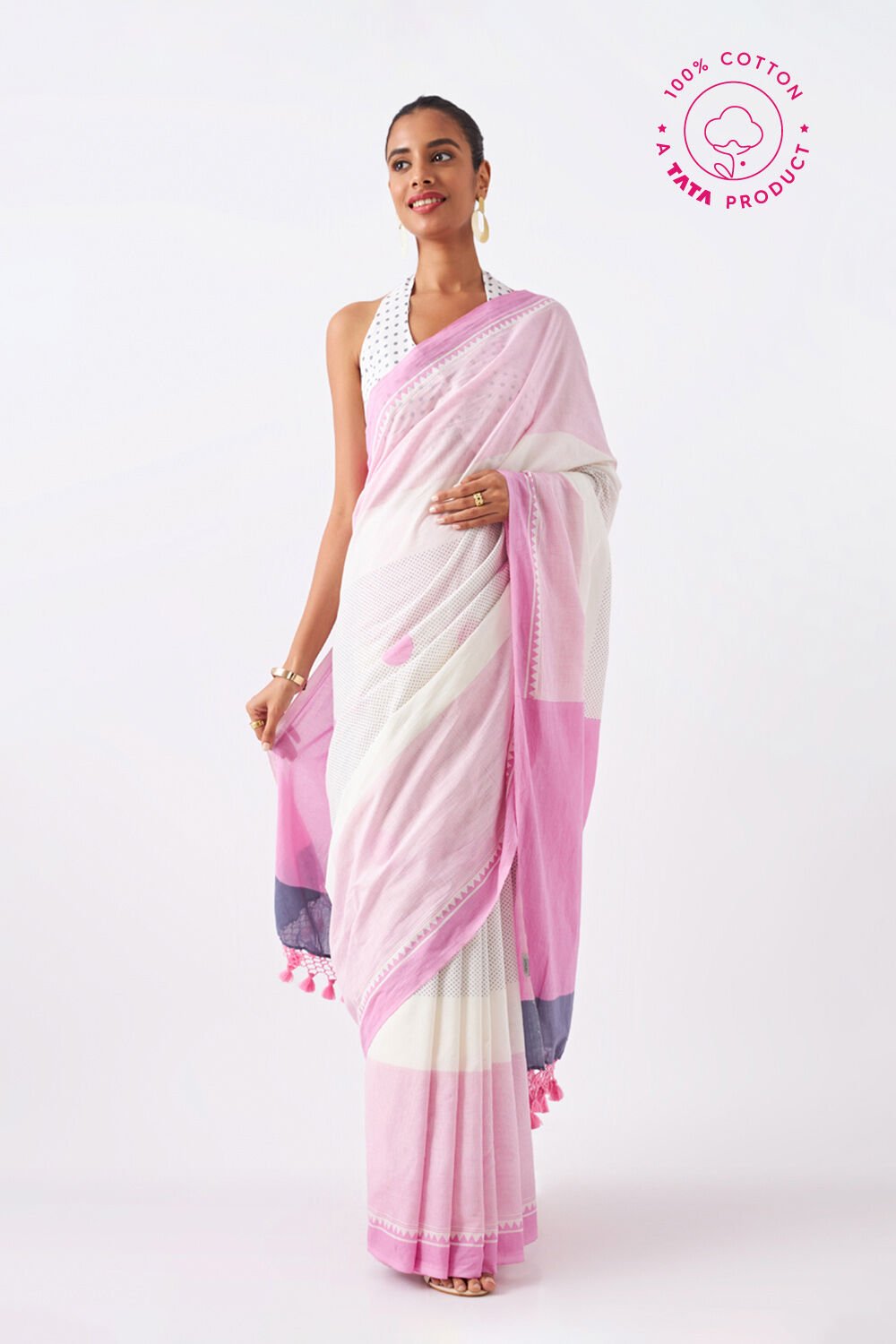 White Pure Cotton Printed Saree image number null