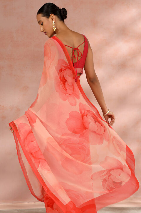 Orange Contemporary Viscose Chiffon Digital Printed Saree