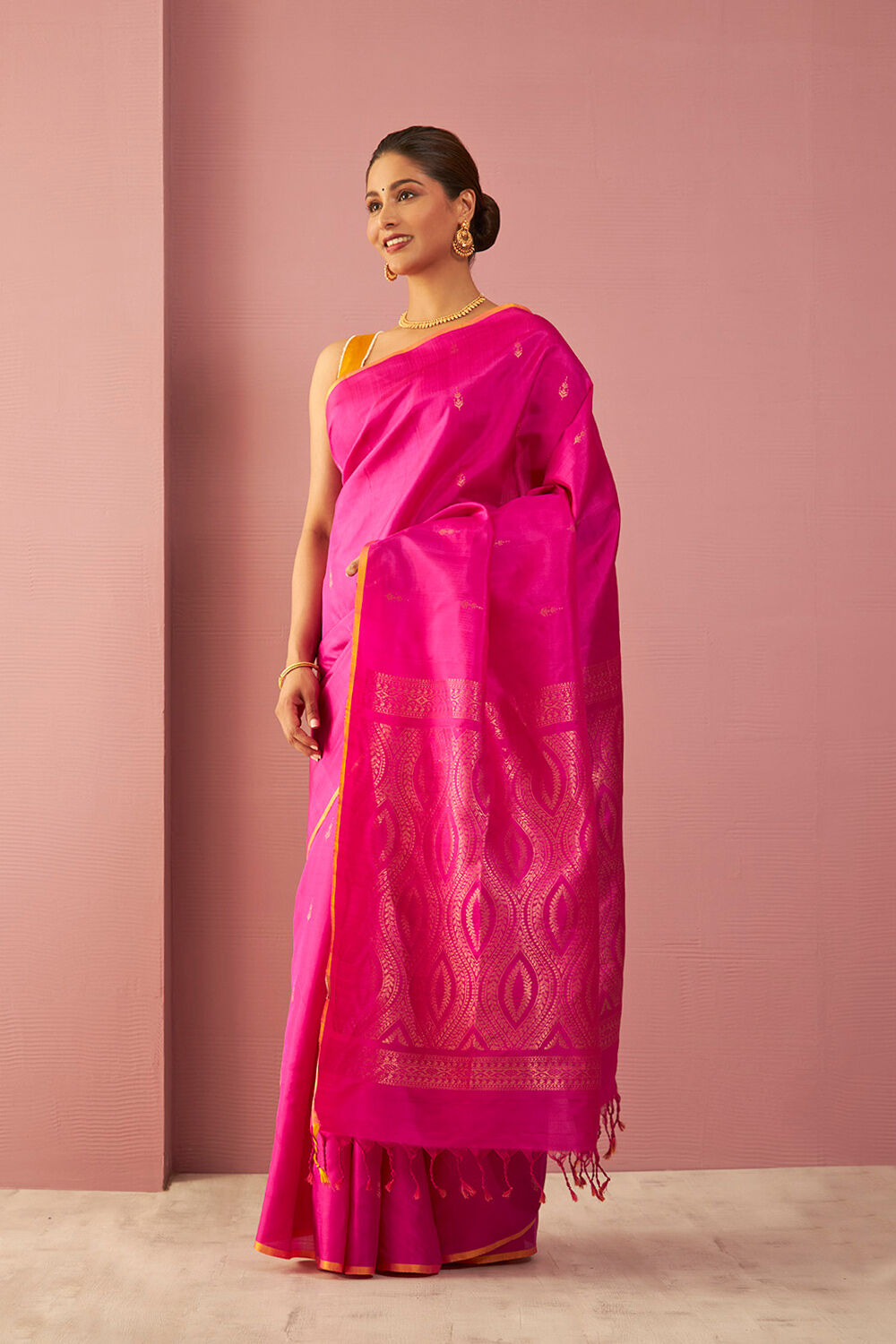 Pink Woven Pure Soft Silk Saree image number null