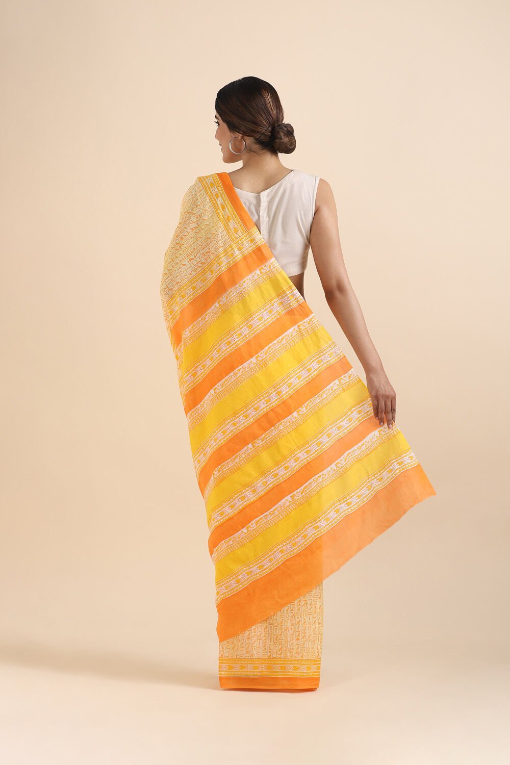 Light Yellow Pure Cotton Mulmul Printed Saree image number null