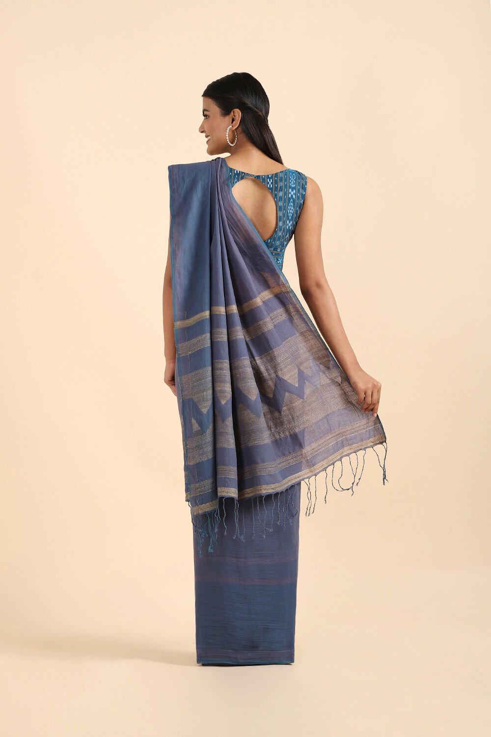 Blue Pure Silk Cotton Jamdani Saree image number null