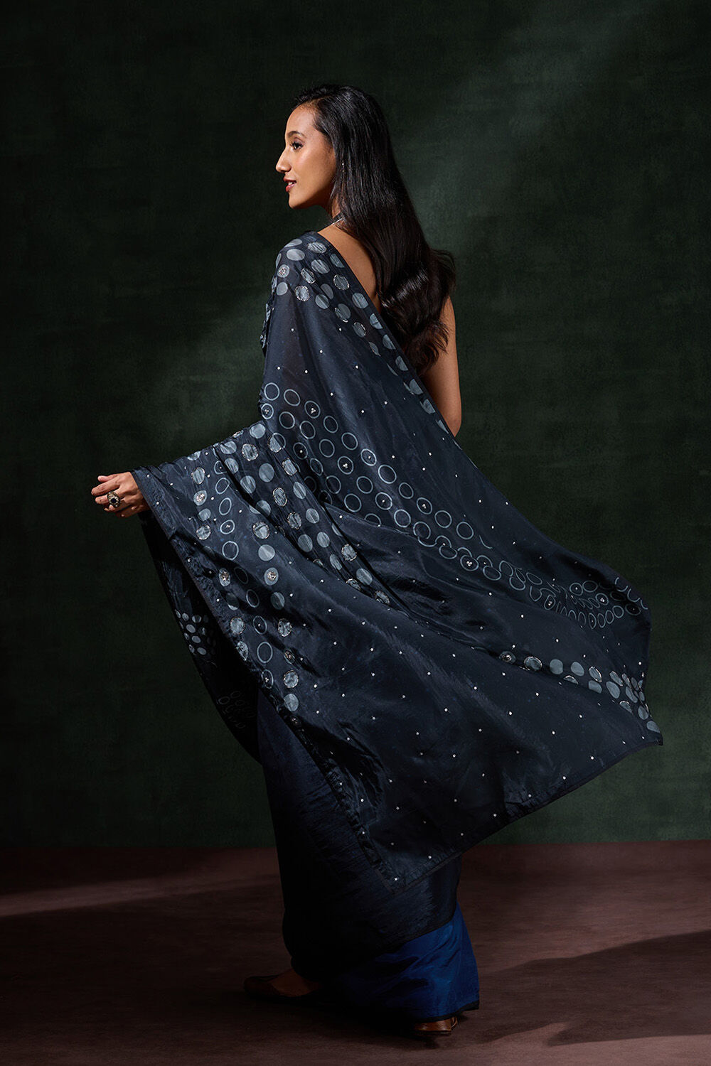 Black Viscose Embroidered Saree image number null