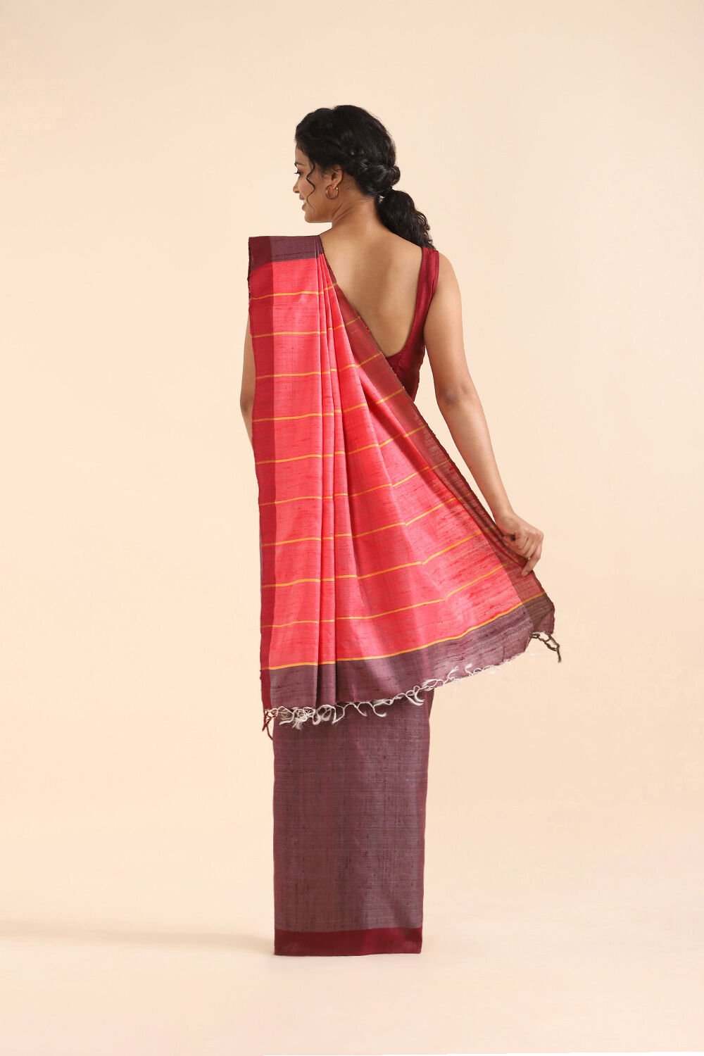 Dark Red Pure Tussar Silk Bhagalpuri Saree image number null