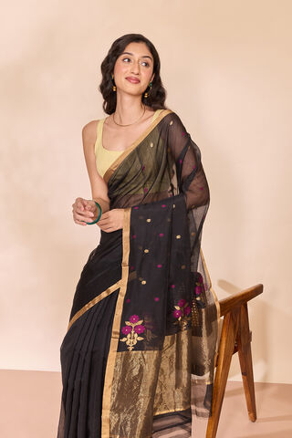 Black Woven Pure Silk Cotton Chanderi Saree image number