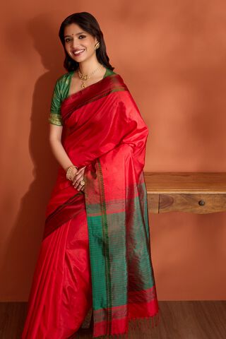 Red Pure Silk Bishnupur Woven Saree thumbnail image number null