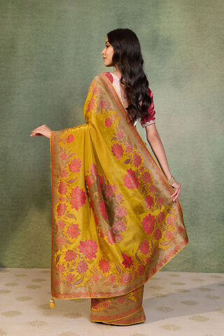 Yellow Woven Viscose Tissue Saree thumbnail image number null