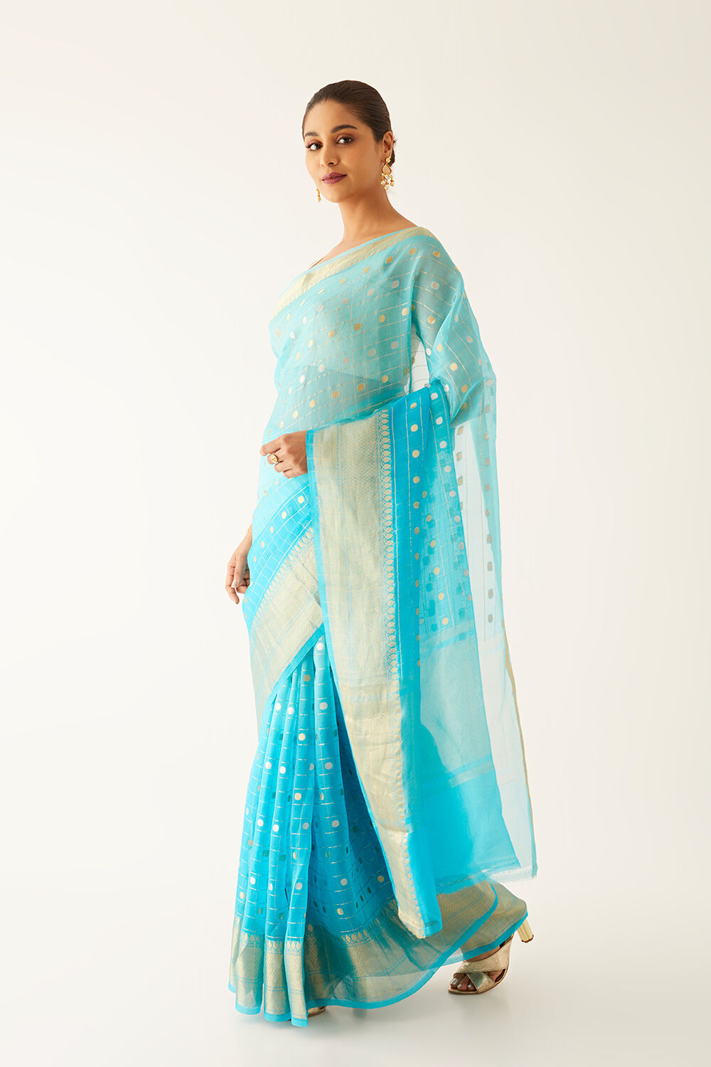 Light Blue Pure Organza Banarasi Saree image number null