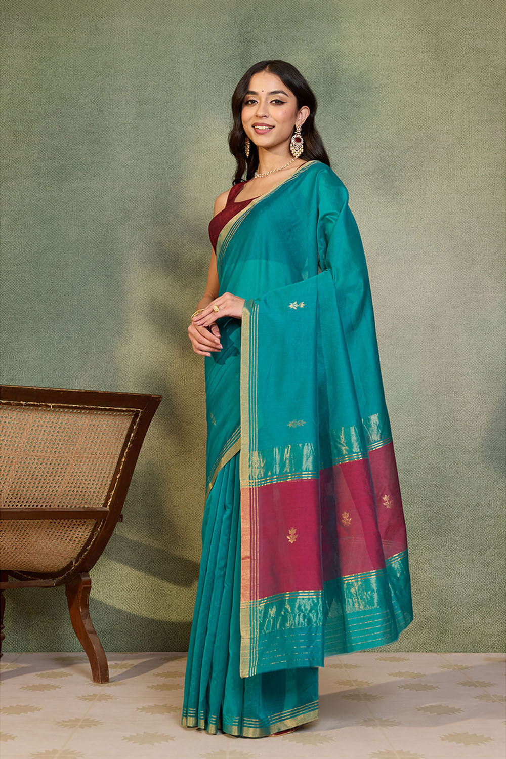 Green Woven Pure Silk Cotton Chanderi Saree image number null