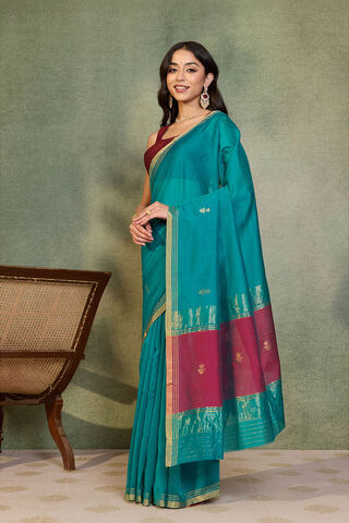 Green Woven Pure Silk Cotton Chanderi Saree thumbnail image number null