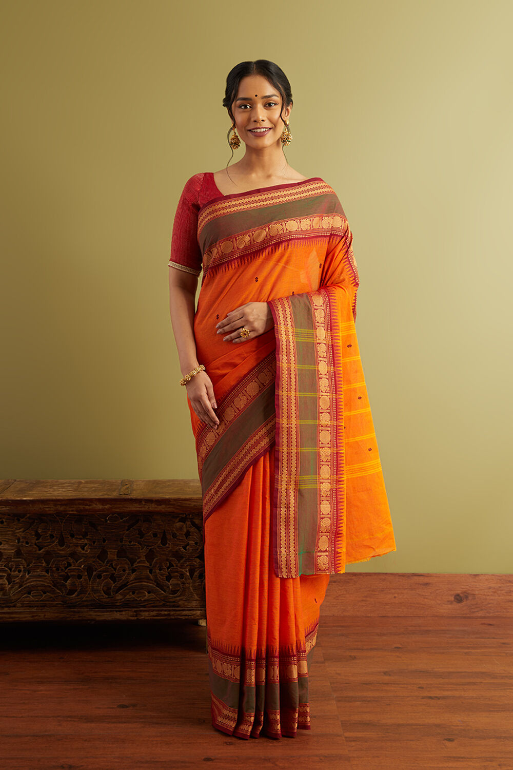 Orange Woven Pure South Cotton Saree image number null
