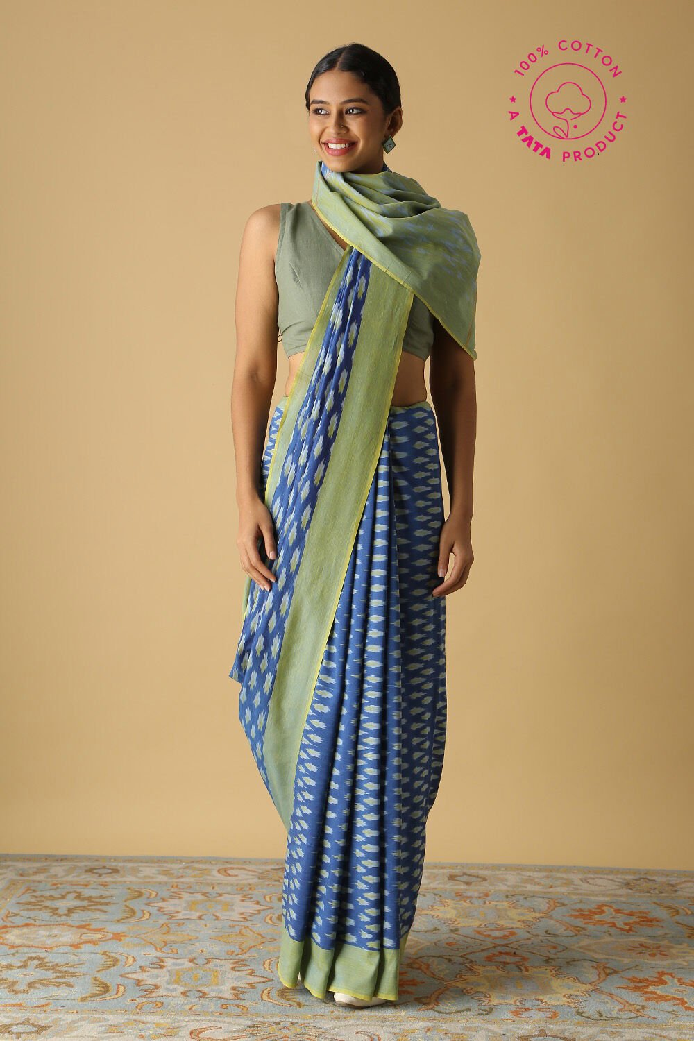 Dark Pure Blue Cotton Pochampalli Ikat image number null