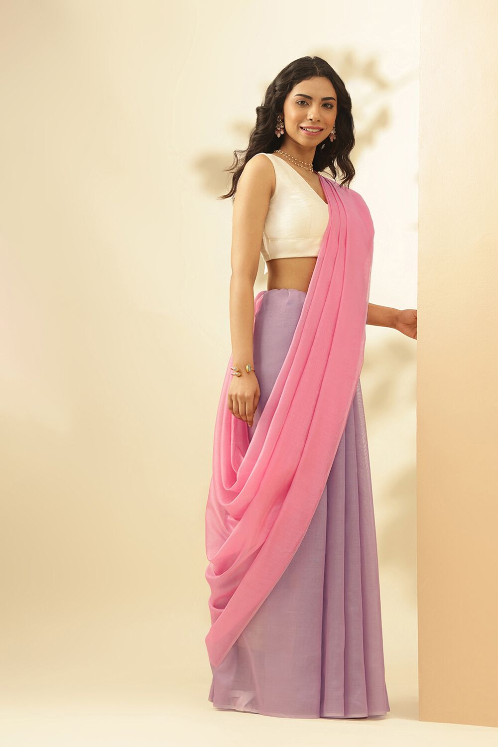 Pink Bhagalpur Woven Pure Tussar Viscose Saree image number null