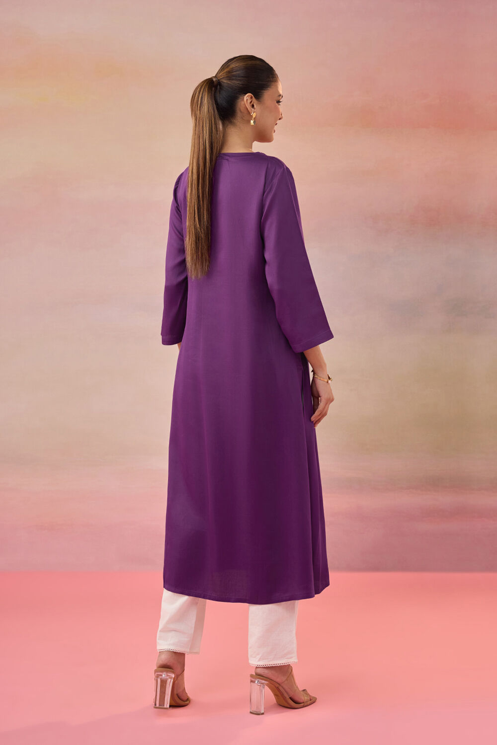 Purple Pure Viscose Embroidered Kurta image number null