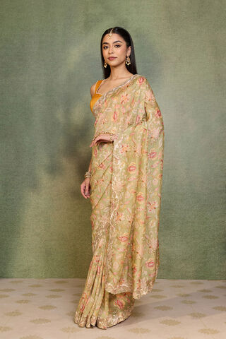 Light Green Embroidered Pure Viscose Saree thumbnail image number null