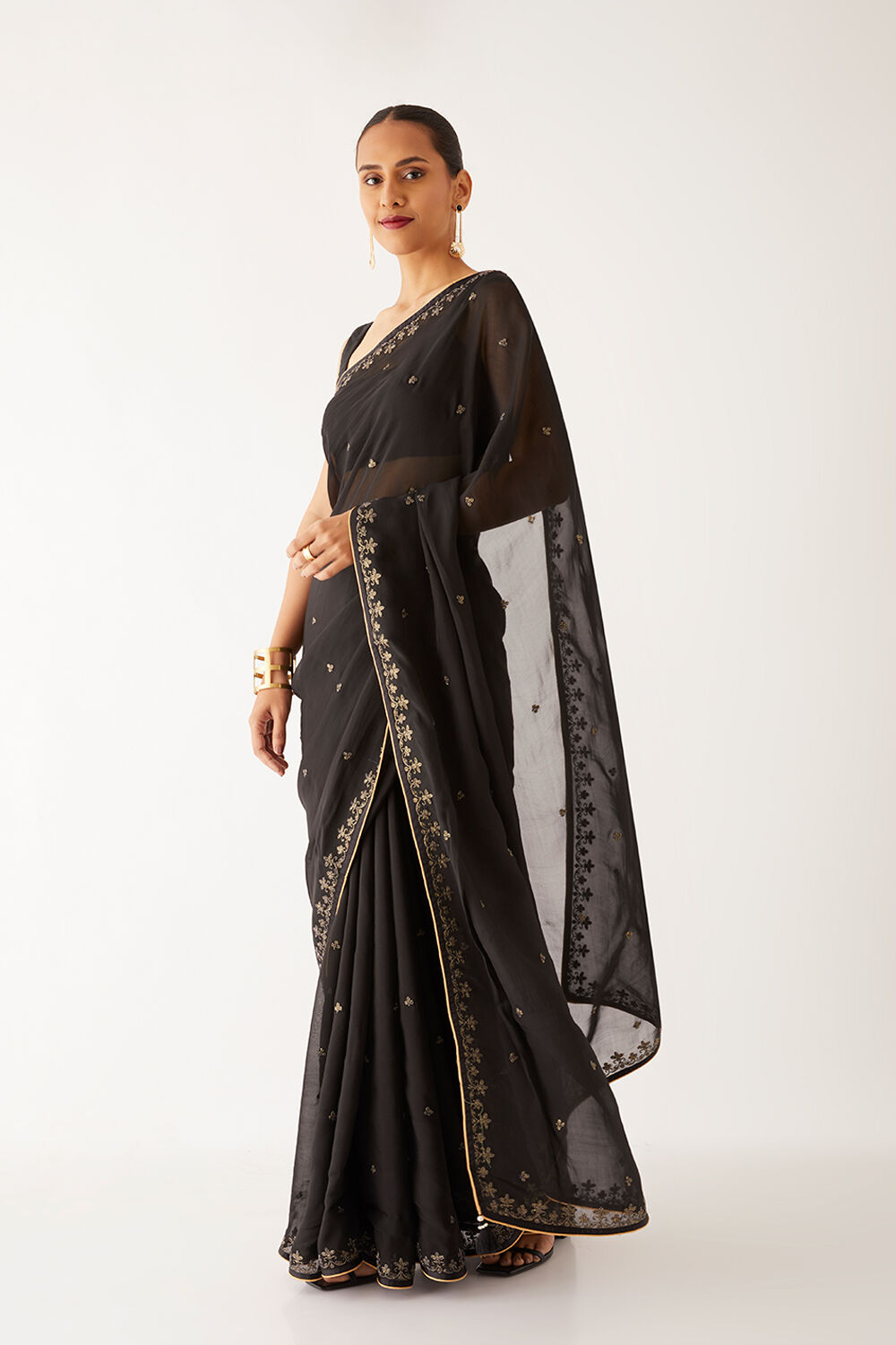 Black  Organza Viscose Embroidered Saree image number null