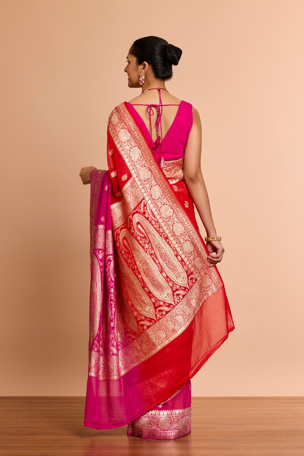 Red Pure Silk Georgette Cutwork Banaras Saree image number null
