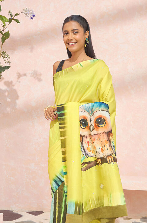 Light Blue Digital Printed Pure Silk Cotton Saree
