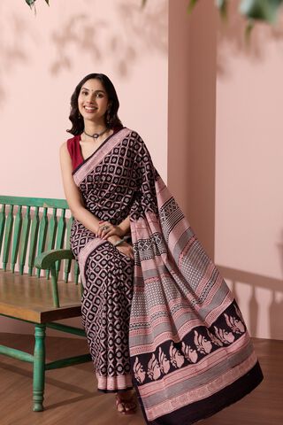 Black Bagh Block Printed Pure Cotton Saree image number