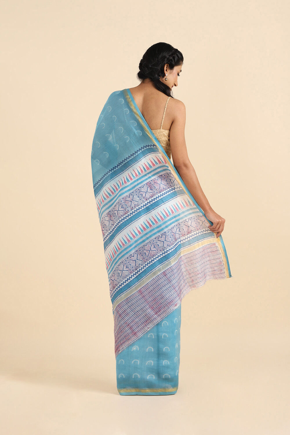 Light Blue Pure Silk Cotton Shibori Saree image number null