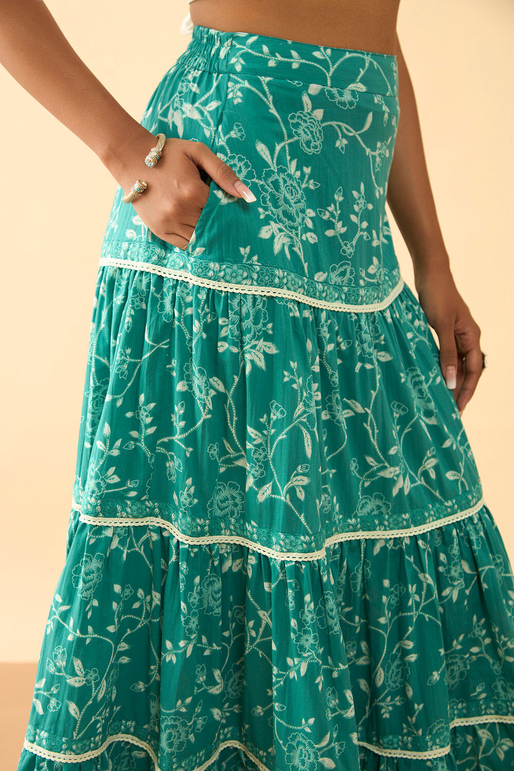 Green Rajasthan Screen Printed Pure Cotton Ethnic Skirt image number null