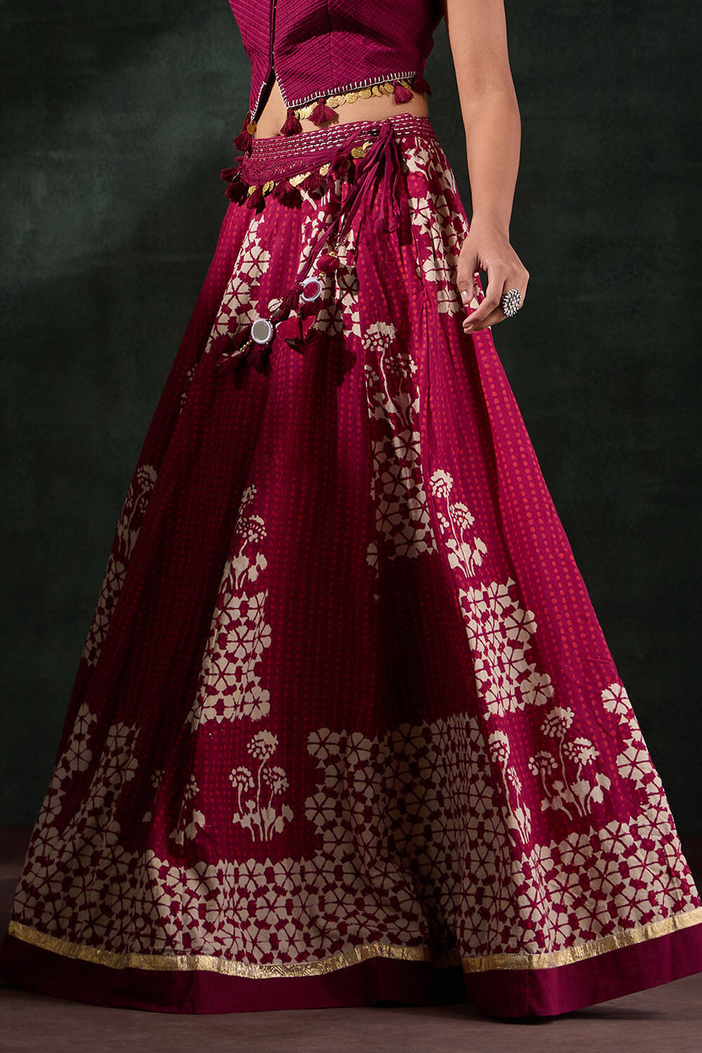 Dark Red Pure Cotton Printed Embroidery Lehenga Set image number null