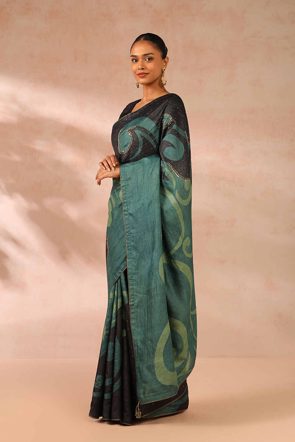 Green Pure Tussar Silk Hand Painted Saree image number null