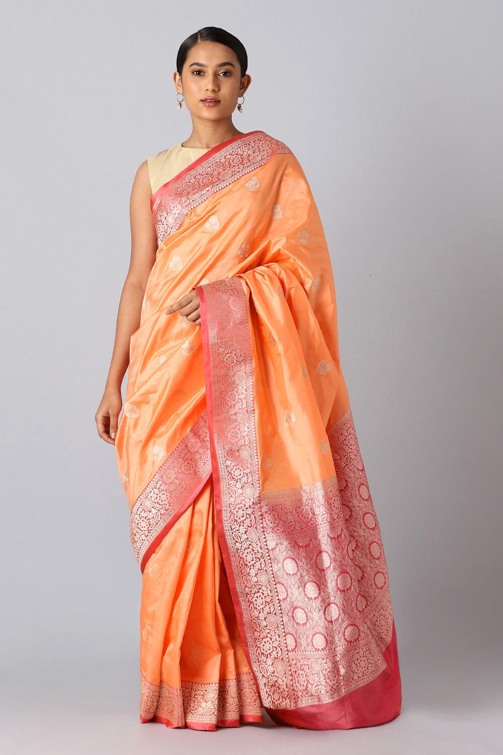 Light Orange Pure Silk Banarasi Saree image number null
