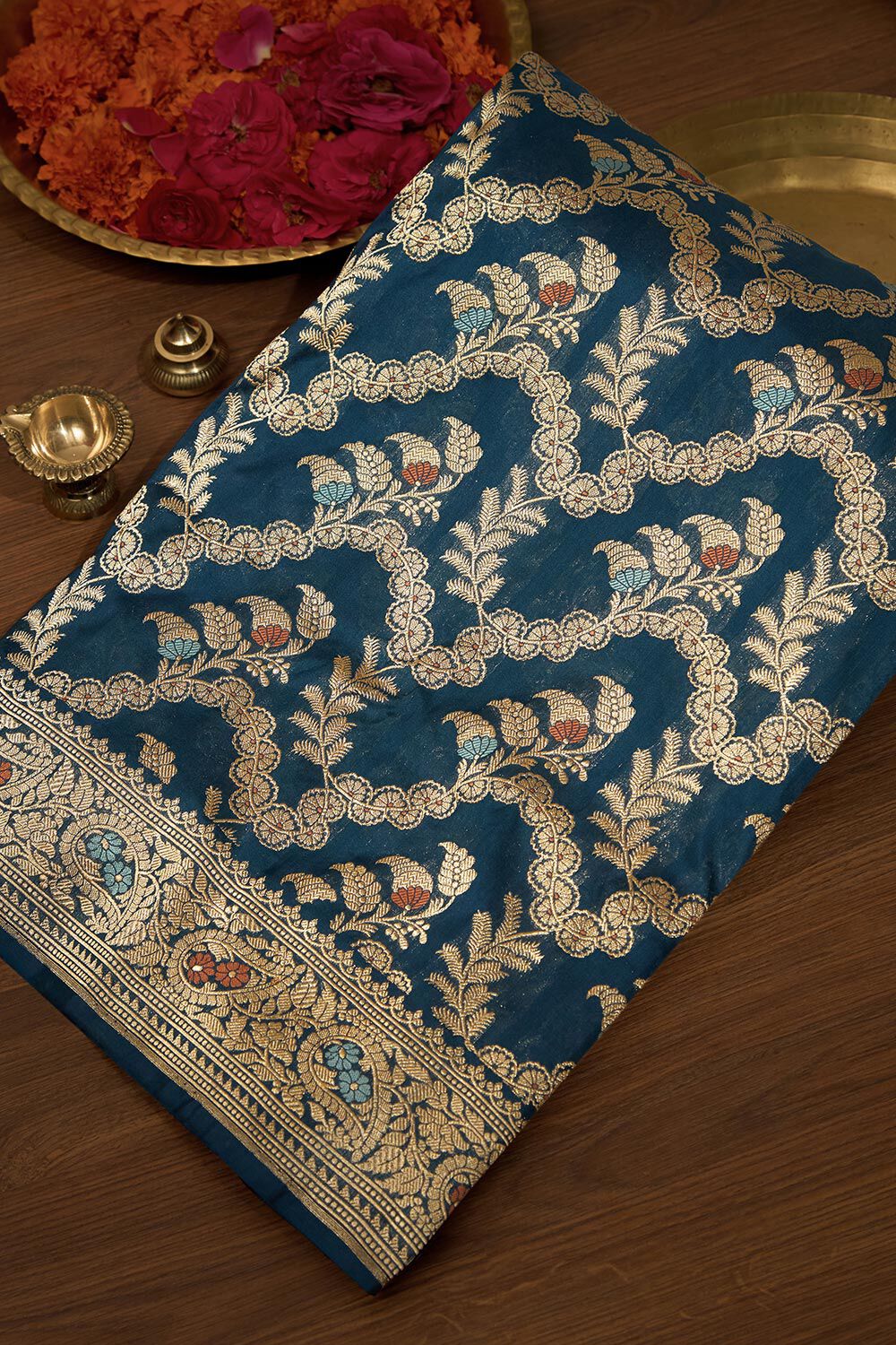 Dark Blue Pure Silk Kadwa Banarasi Saree image number null