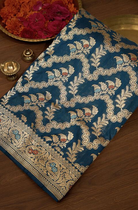 Dark Blue Pure Silk Kadwa Banarasi Saree