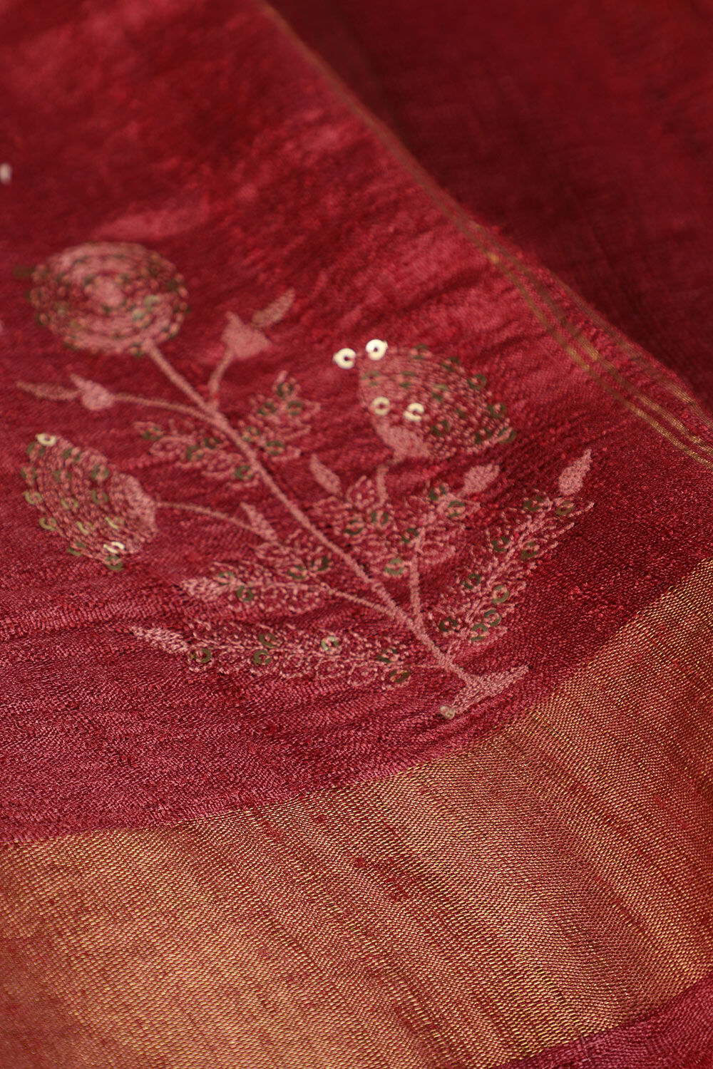 Maroon Contemporary Pure Tussar Silk Embroidery Saree image number null
