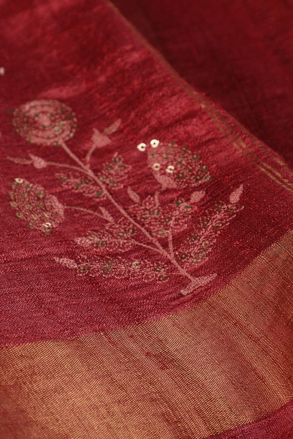Maroon Contemporary Pure Tussar Silk Embroidery Saree image number null