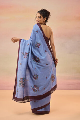 Light Violet Bengal Pure Silk Hand Painted Embroidered Saree thumbnail image number null