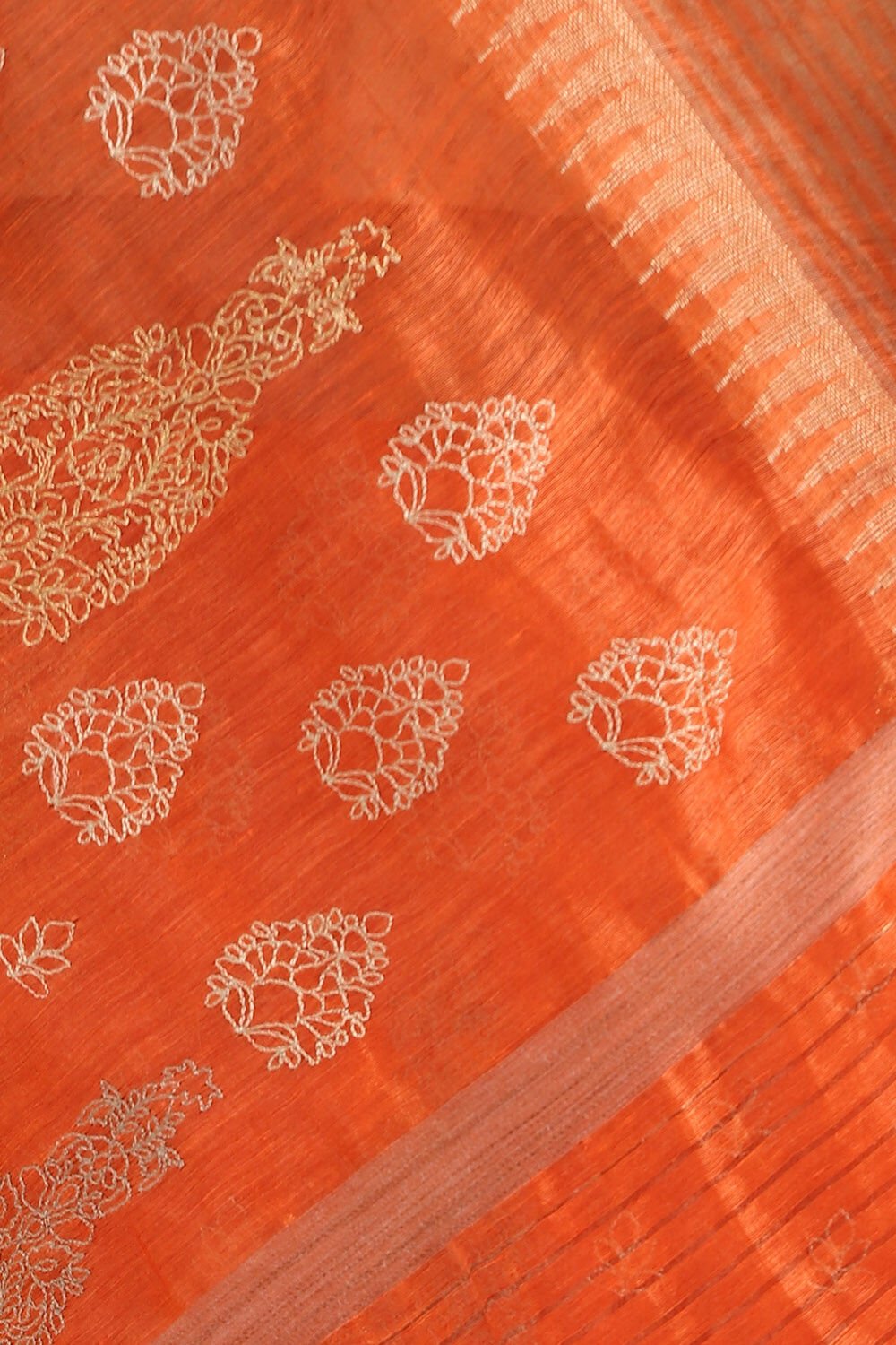 Dark Orange Pure Silk Linen Embroidered Saree image number null