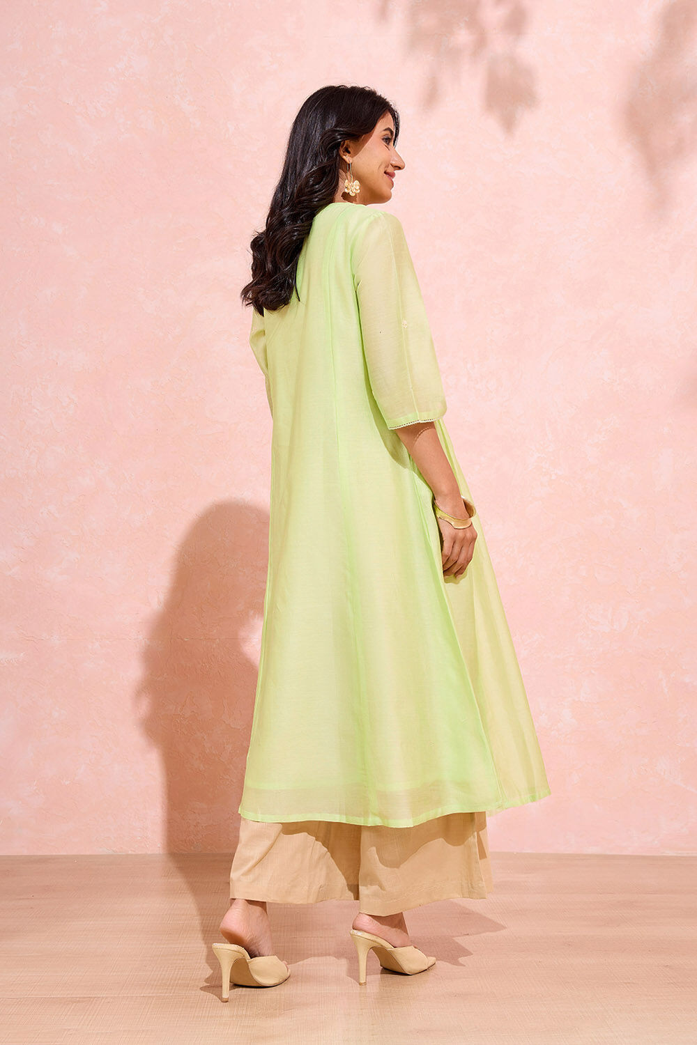 Light Green Pure Silk Cotton Chikankari Kurta image number null