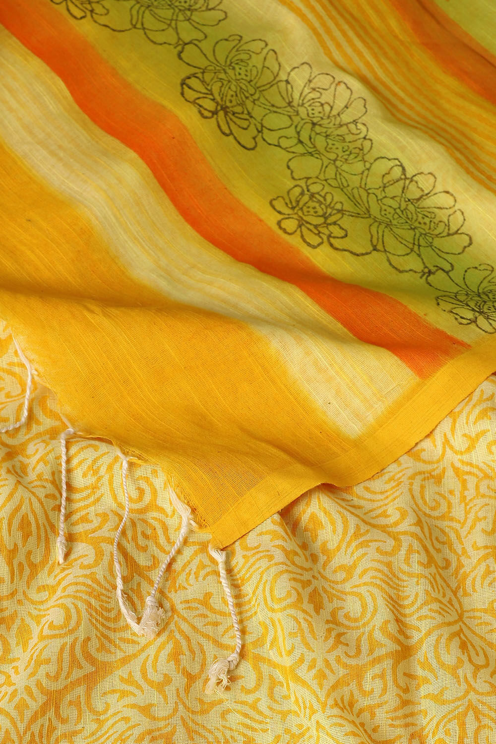 Yellow Pure Cotton Printed Saree image number null