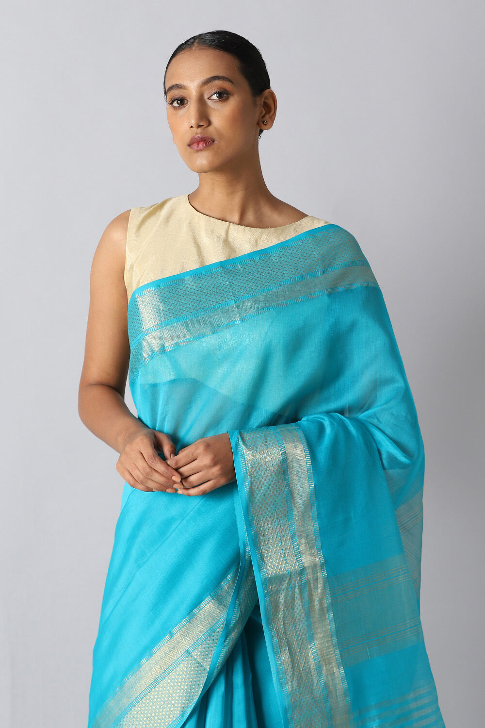 Light Blue Pure Silk Cotton Maheswari Saree image number null