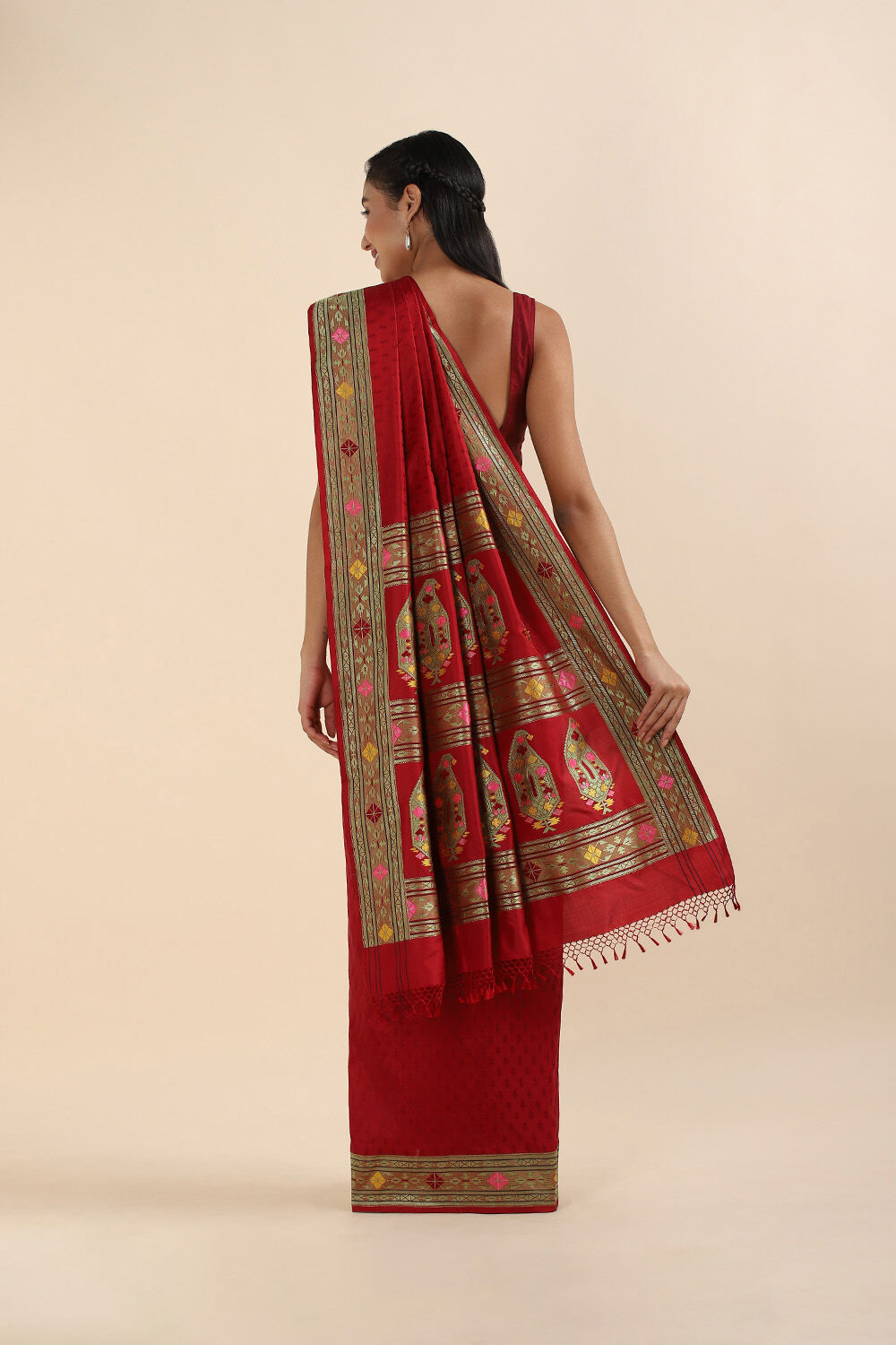 Dark Red Pure Silk Banarasi Saree image number null
