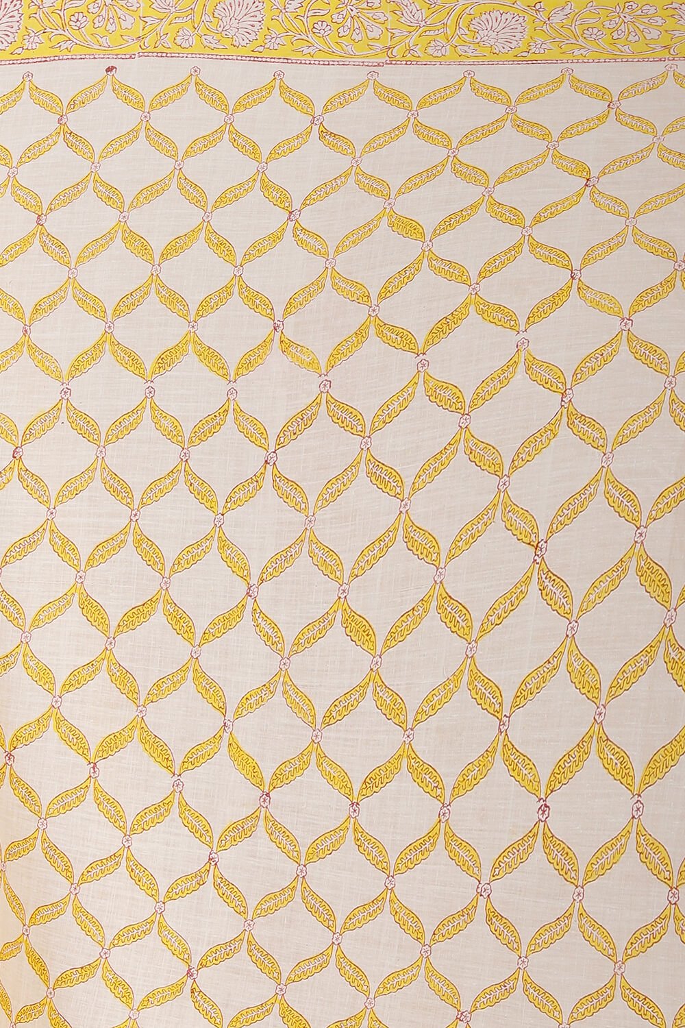 Light Yellow Pure Khadi Cotton Block Print Sanganeri Saree image number null