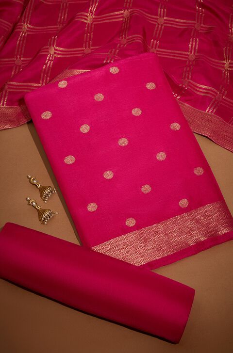 Dark Pink Viscose Brocade Unstitched Suit Set