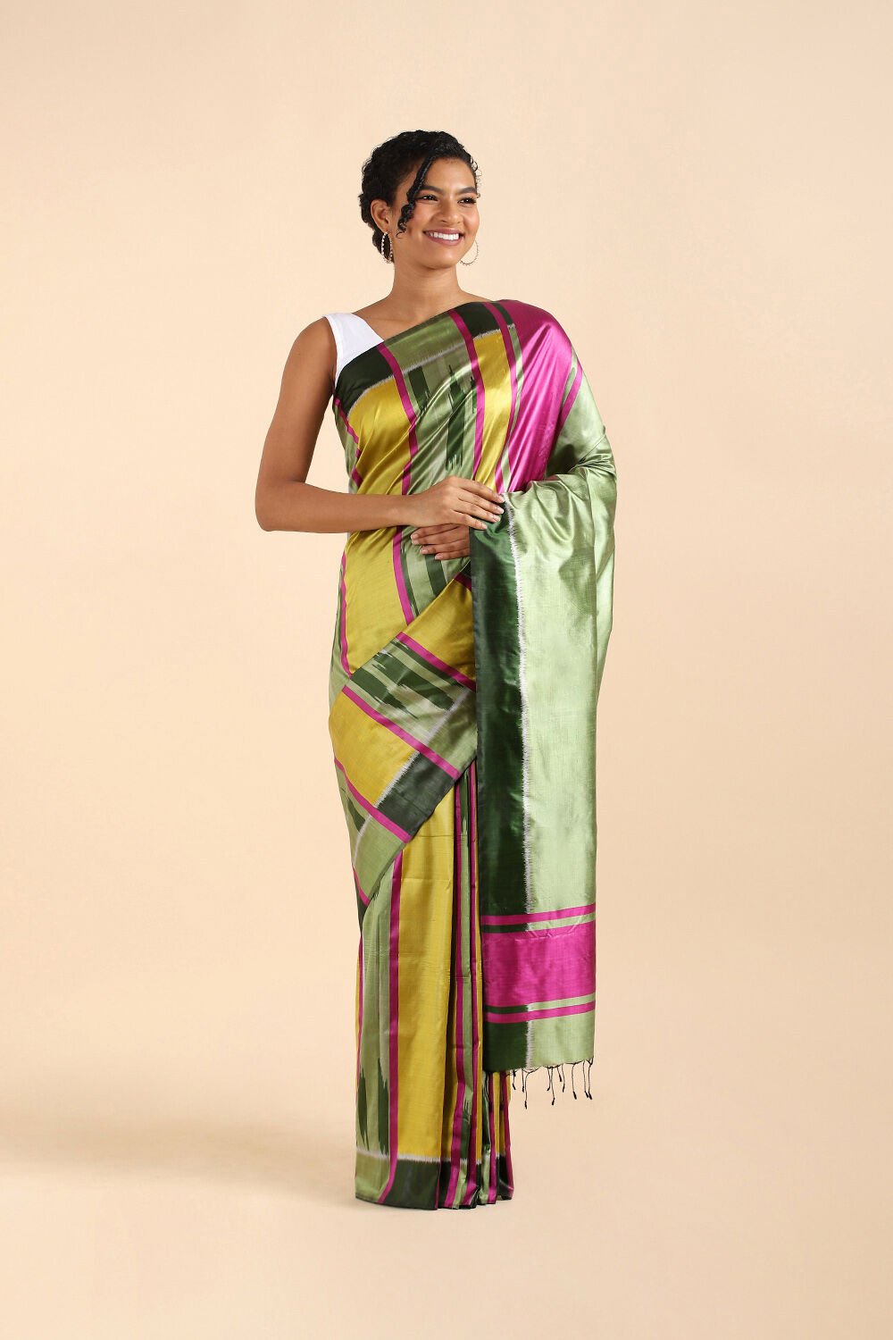 Yellow Pure Silk Odissa Ikat Saree image number null